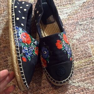 Tory Burch dot navy blue block flat espradille navy tea rose size 8